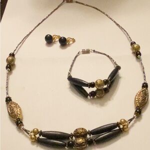 Vintage 1980-90’s  Black silver and Gold tone bead Jewelry Set